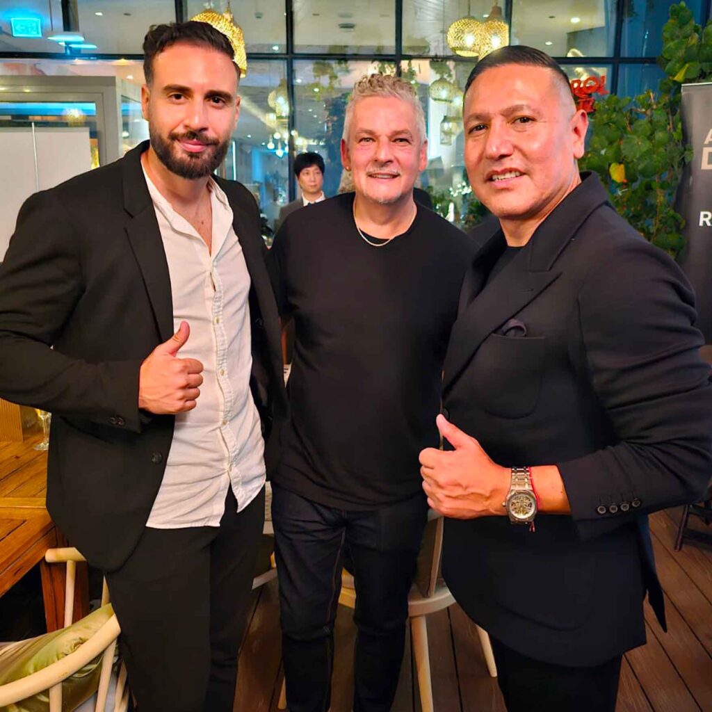 Peter Khalife and Ruben Corona with Roberto Baggio